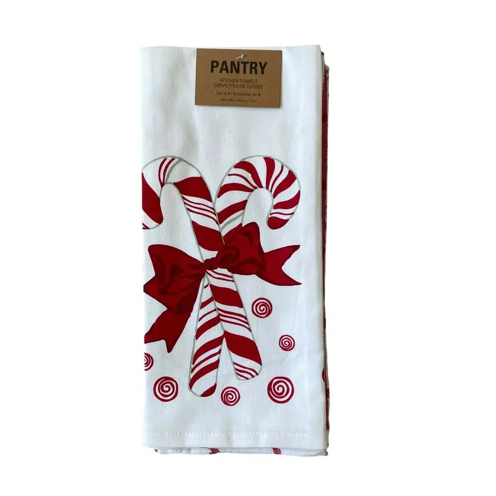 PANTRY 4pk Christmas Candy Cane Mints Kitchen Towel Set Holiday Red White New